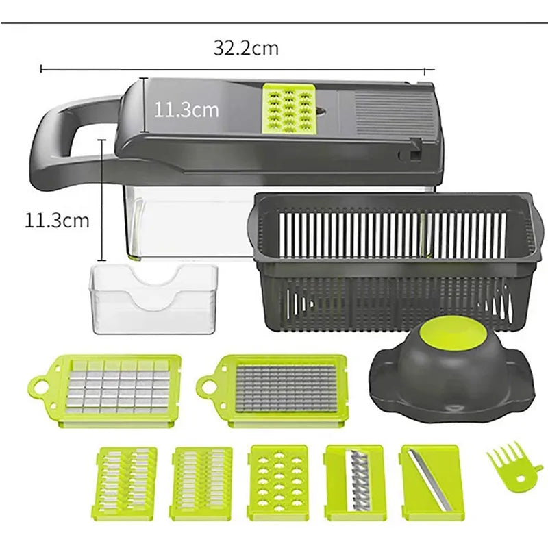 Vegetable Chopper Slicer Dicer - 12-in-1 Fruits Cutter Slicer Food Cutter with 7 Stainless Steel Blades with Storage Container