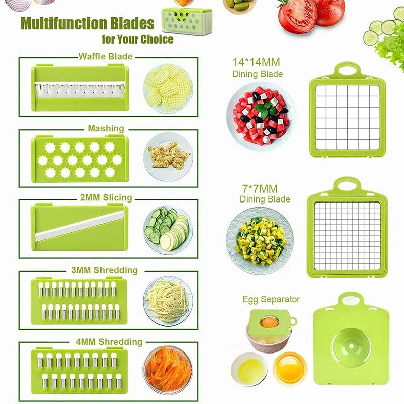 Vegetable Chopper Slicer Dicer - 12-in-1 Fruits Cutter Slicer Food Cutter with 7 Stainless Steel Blades with Storage Container